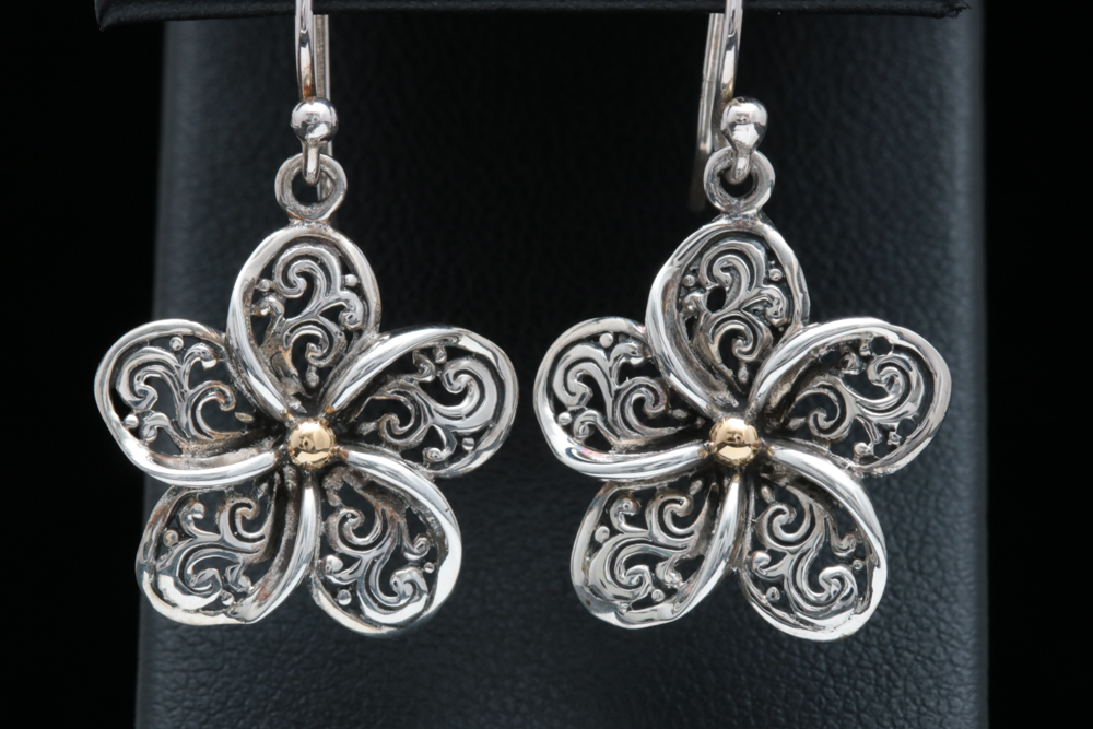 Sterling Silver and 18K Yellow Gold Flower Earrings
