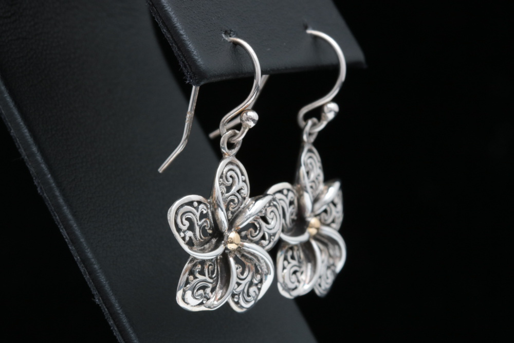 Sterling Silver and 18K Yellow Gold Flower Earrings