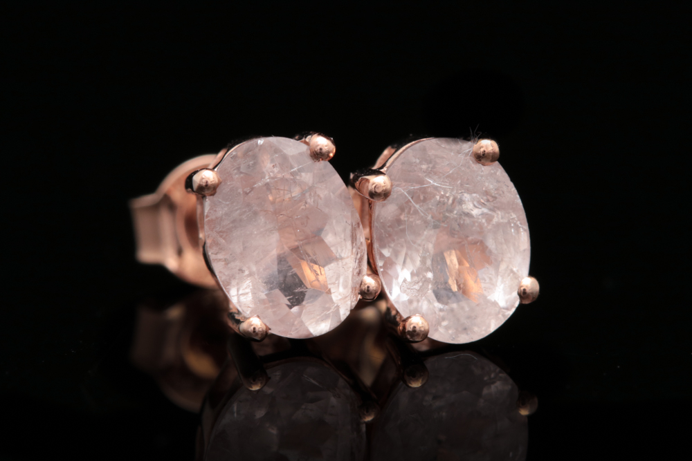 Rose Gold Wash on Sterling Silver and Morganite Stud Earrings
