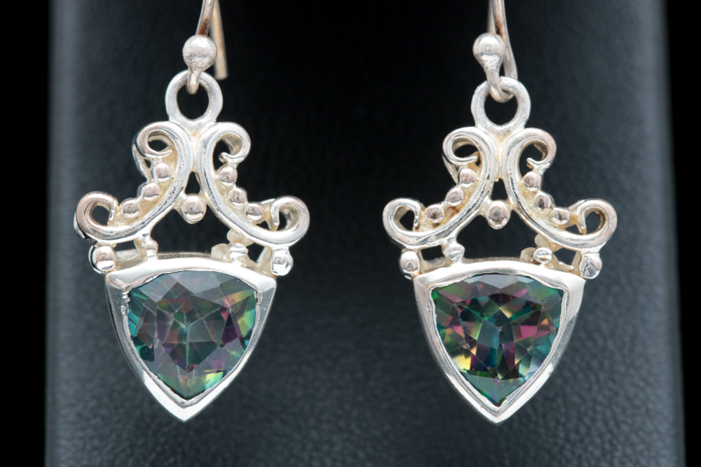 Sterling Silver and Coated Topaz Dangle Earrings