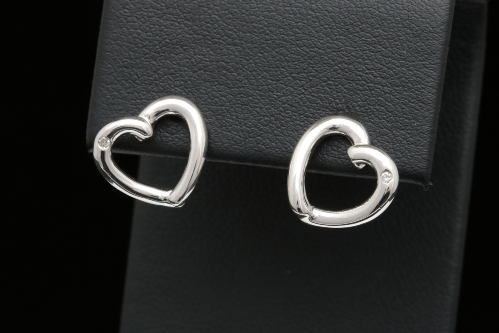 Sterling Silver and Diamond Open Heart Earrings