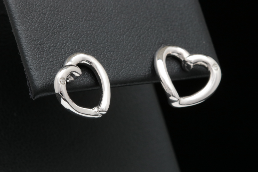 Sterling Silver and Diamond Open Heart Earrings