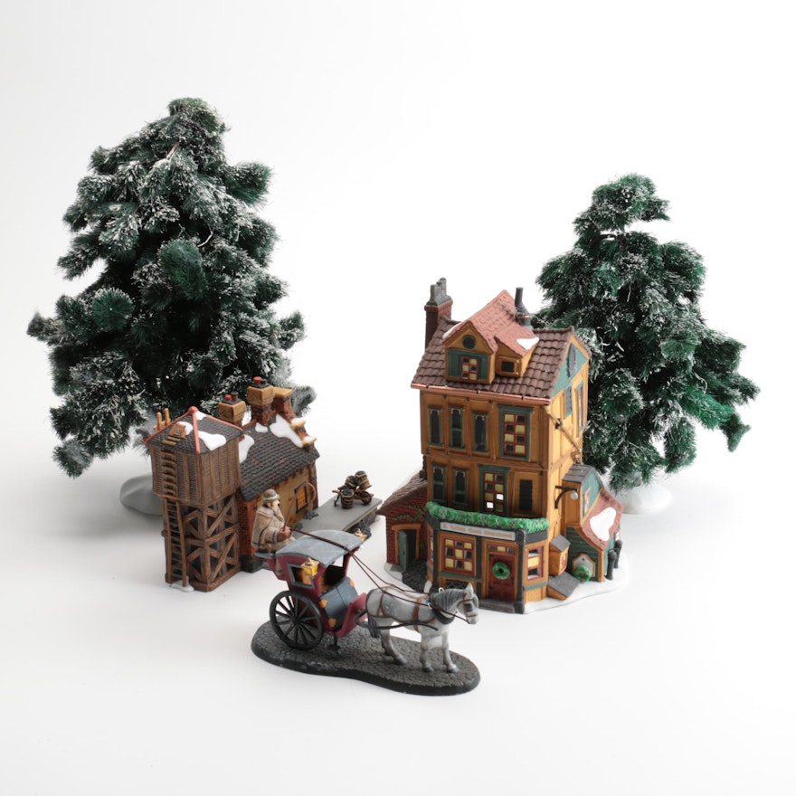 Department 56 "Dickens' Village" and Spruce Trees