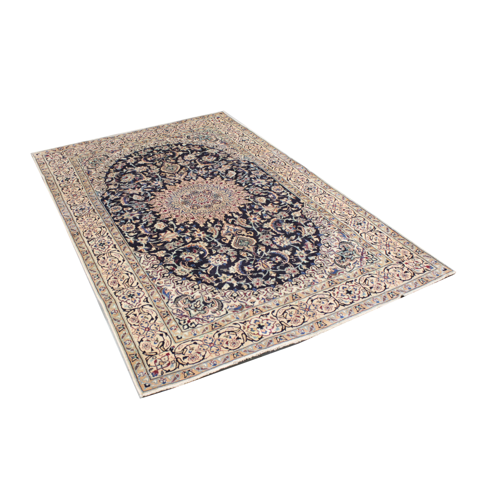 Hand-Knotted Persian Nain Area Rug with Silk Accents