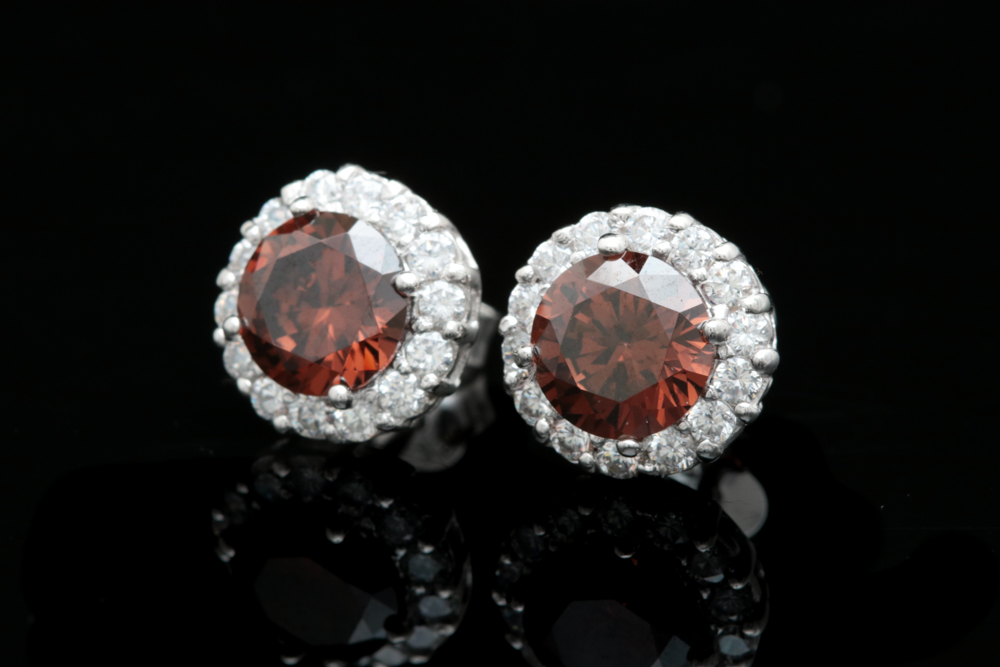 Sterling Silver, Brown and White Cubic Zirconia Earrings