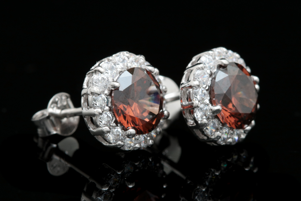 Sterling Silver, Brown and White Cubic Zirconia Earrings