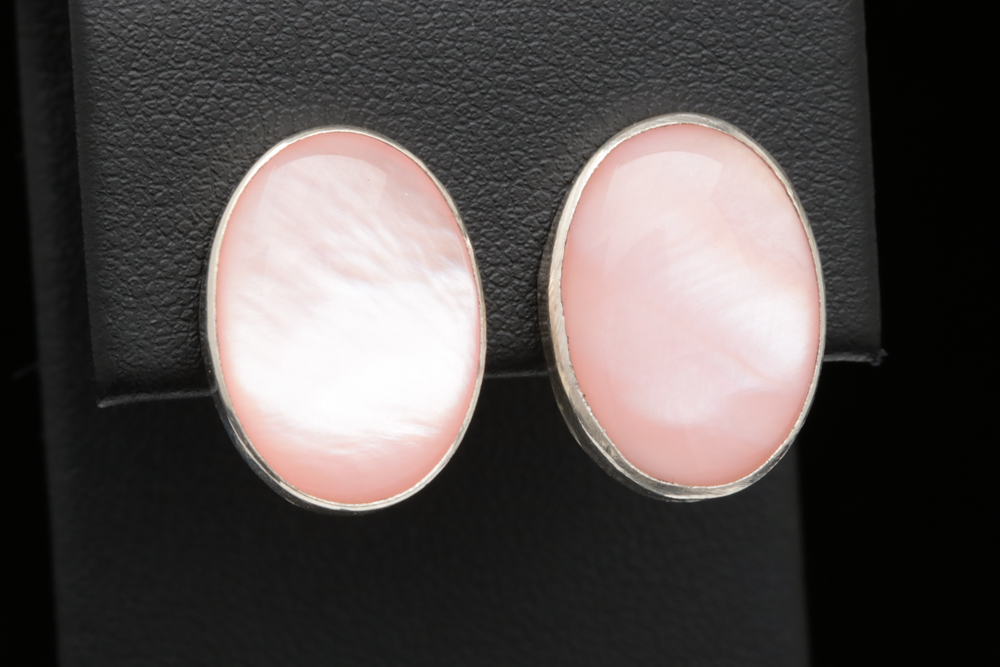 Sterling Silver and Pink Mother of Pearl Clip On Earrings