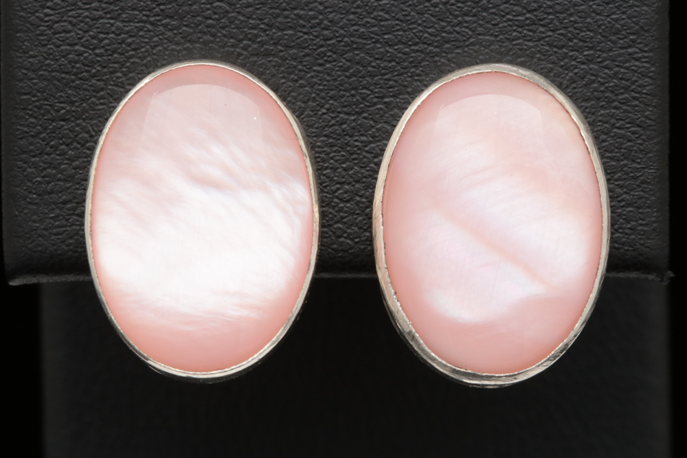 Sterling Silver and Pink Mother of Pearl Clip On Earrings