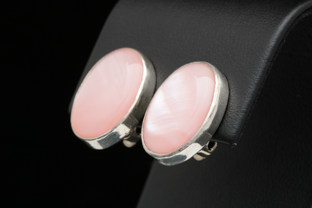 Sterling Silver and Pink Mother of Pearl Clip On Earrings
