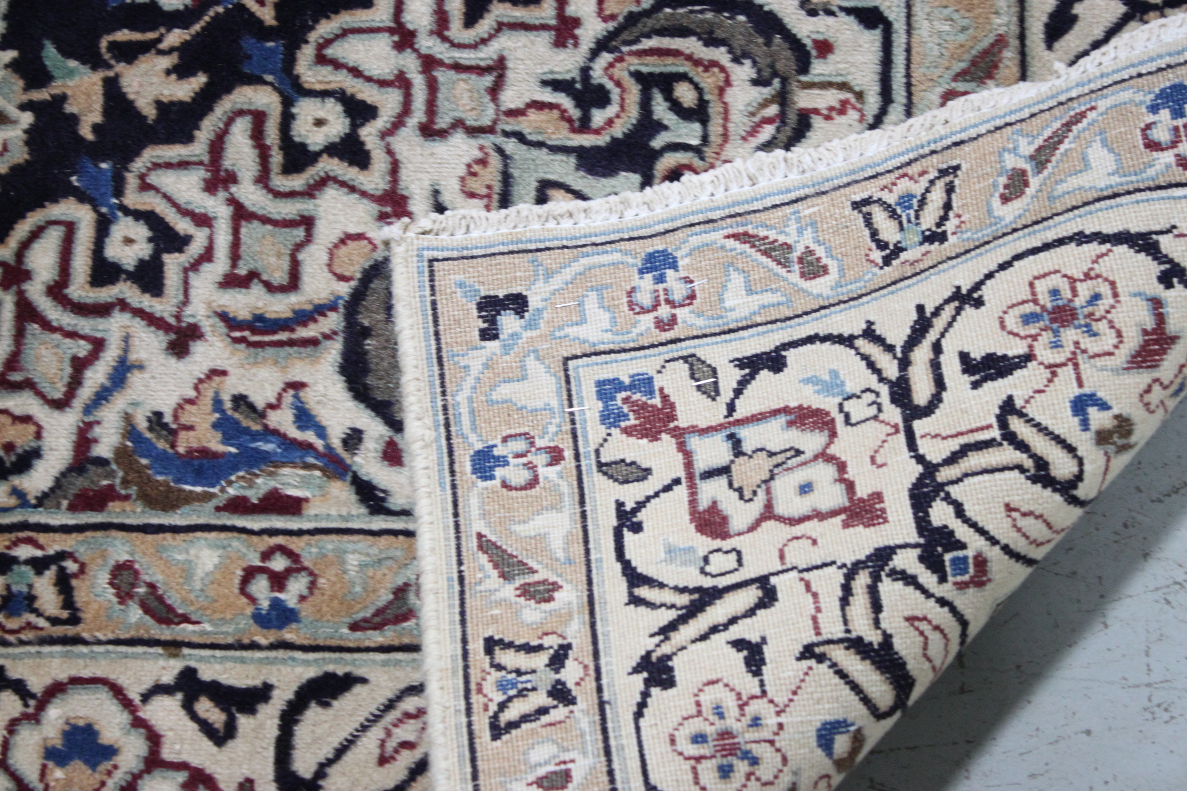 Hand-Knotted Persian Nain Area Rug with Silk Accents