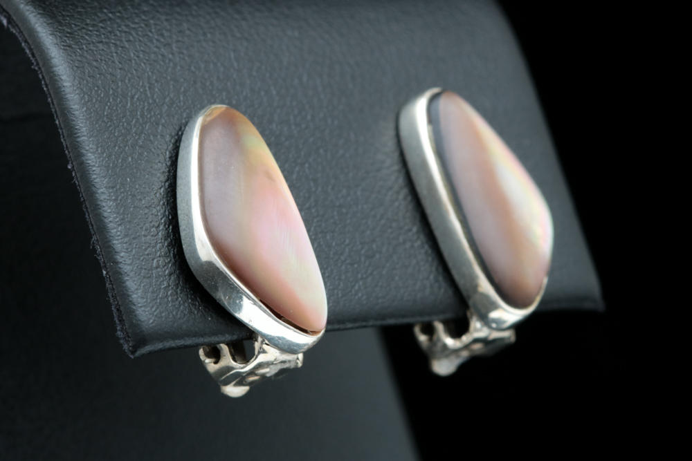 Sterling Silver and Black Mother of Pearl Earrings