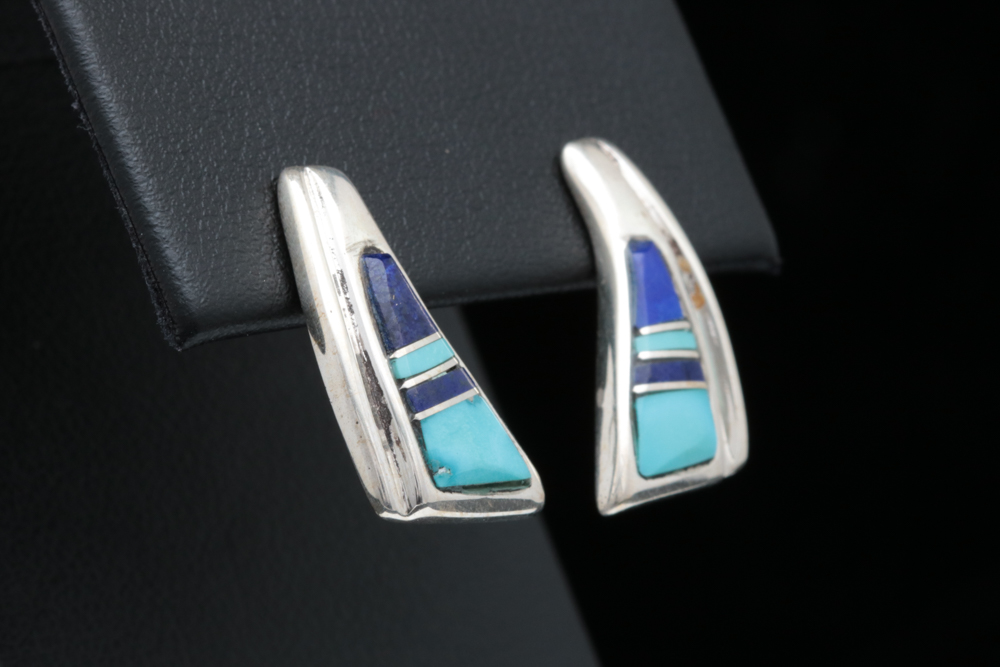 Sterling Silver, Lapis Lazuli and Turquoise Earrings