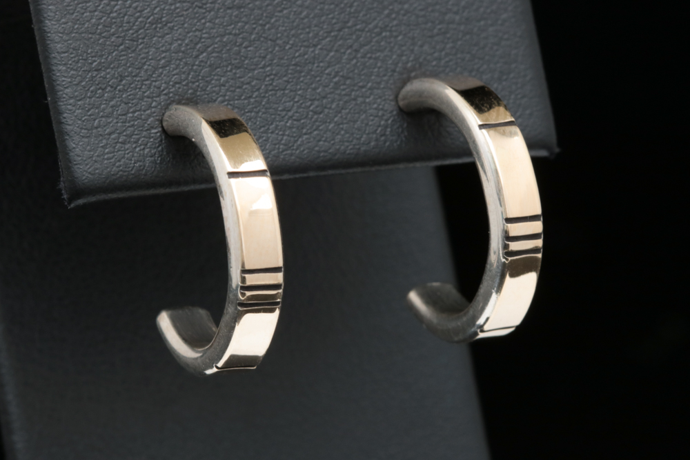 Sterling Silver and 14K Yellow Gold Hoop Earrings