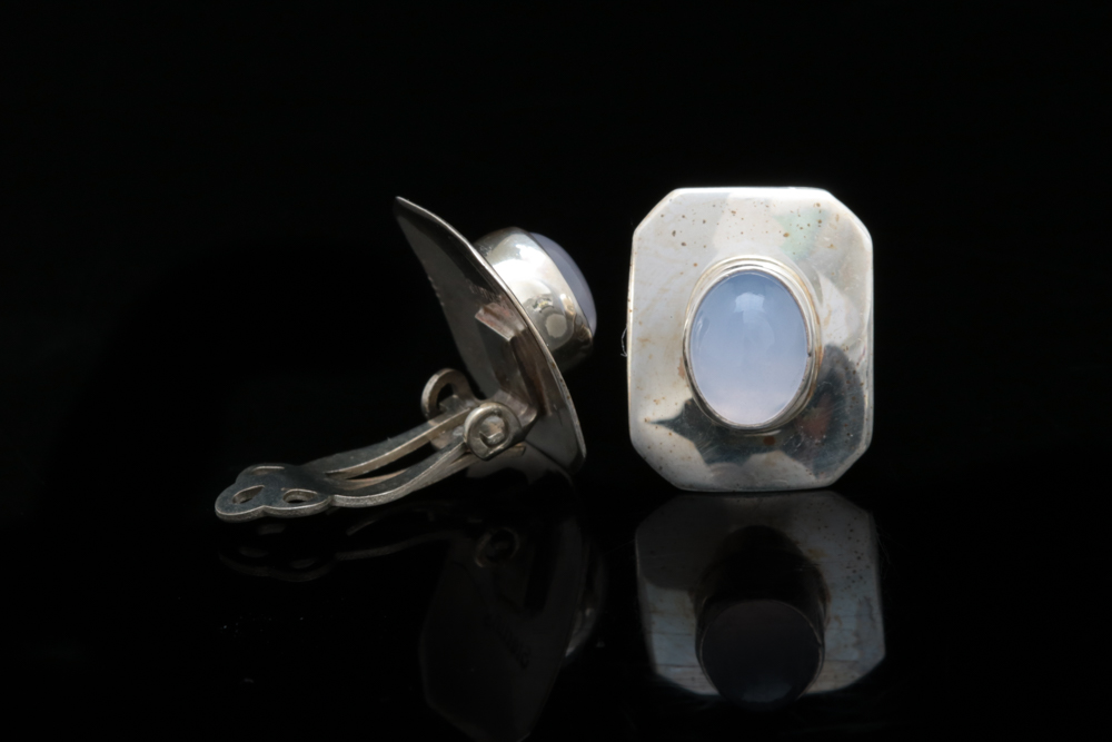 Sterling Silver and Chalcedony Clip On Earrings