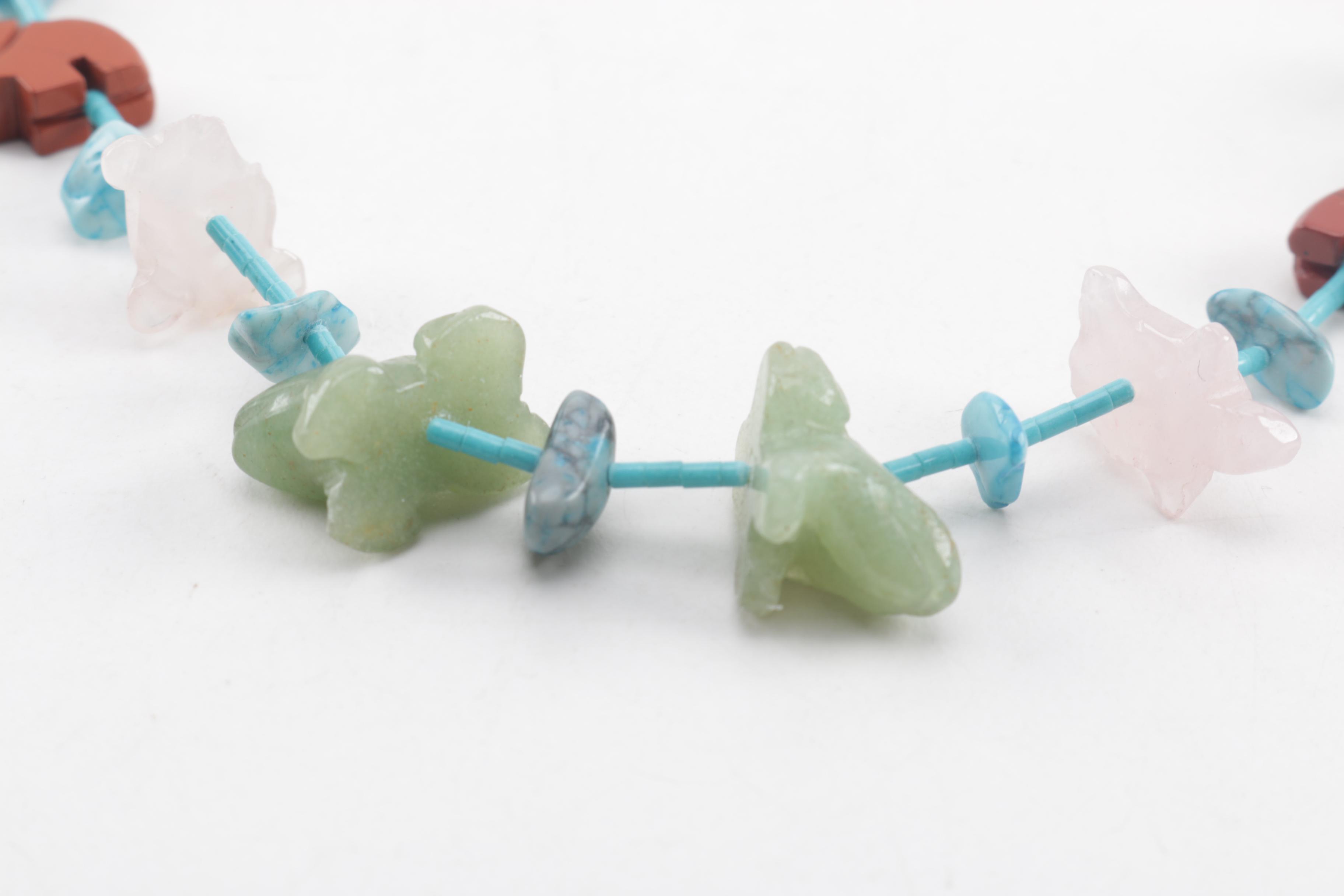 Native American Style Carved Animal Fetish Necklace