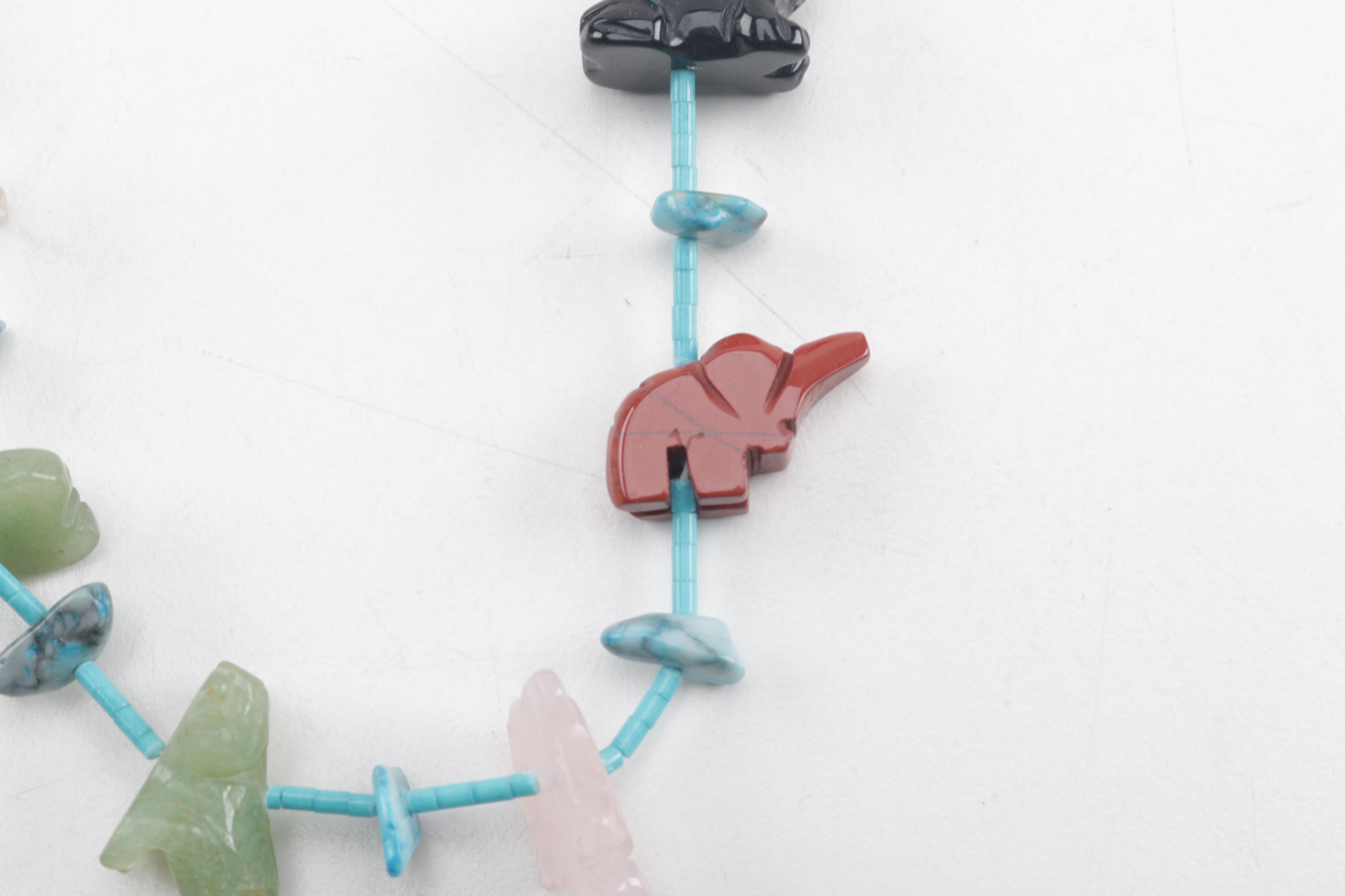 Native American Style Carved Animal Fetish Necklace