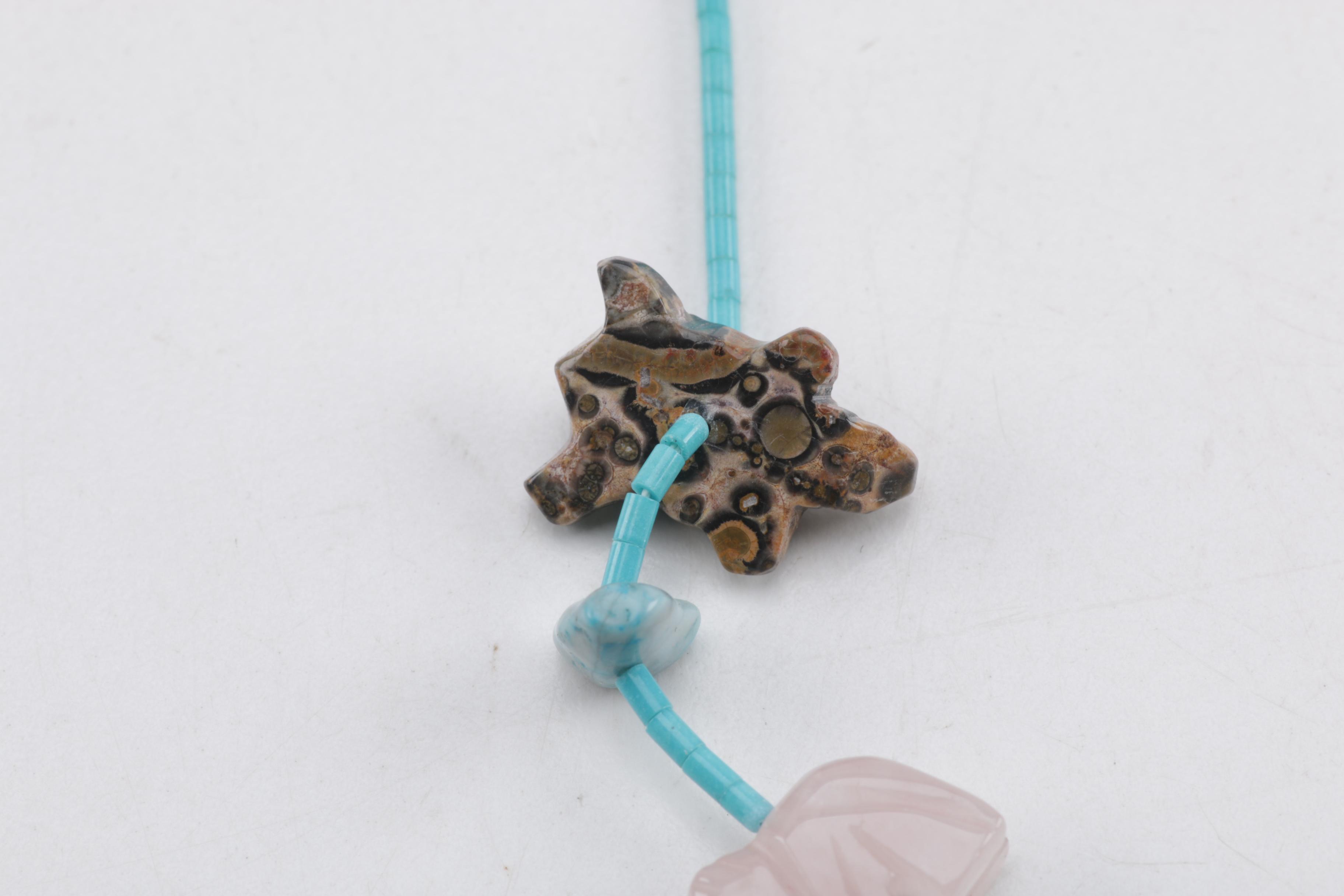 Native American Style Carved Animal Fetish Necklace