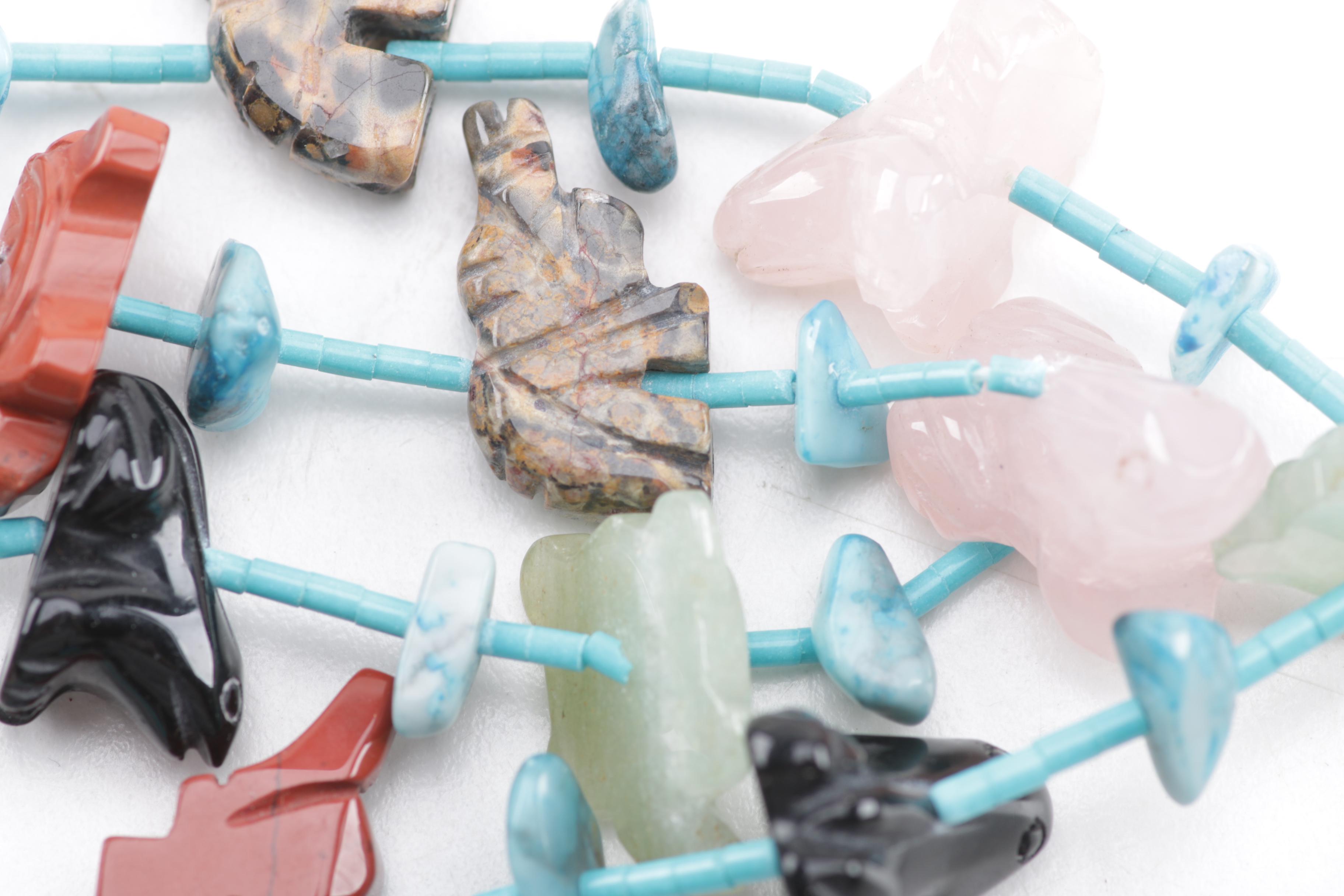 Native American Style Carved Animal Fetish Necklace