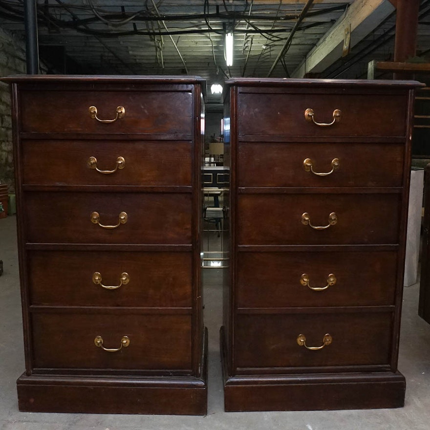 Leather Topped Chest of Drawers Pair