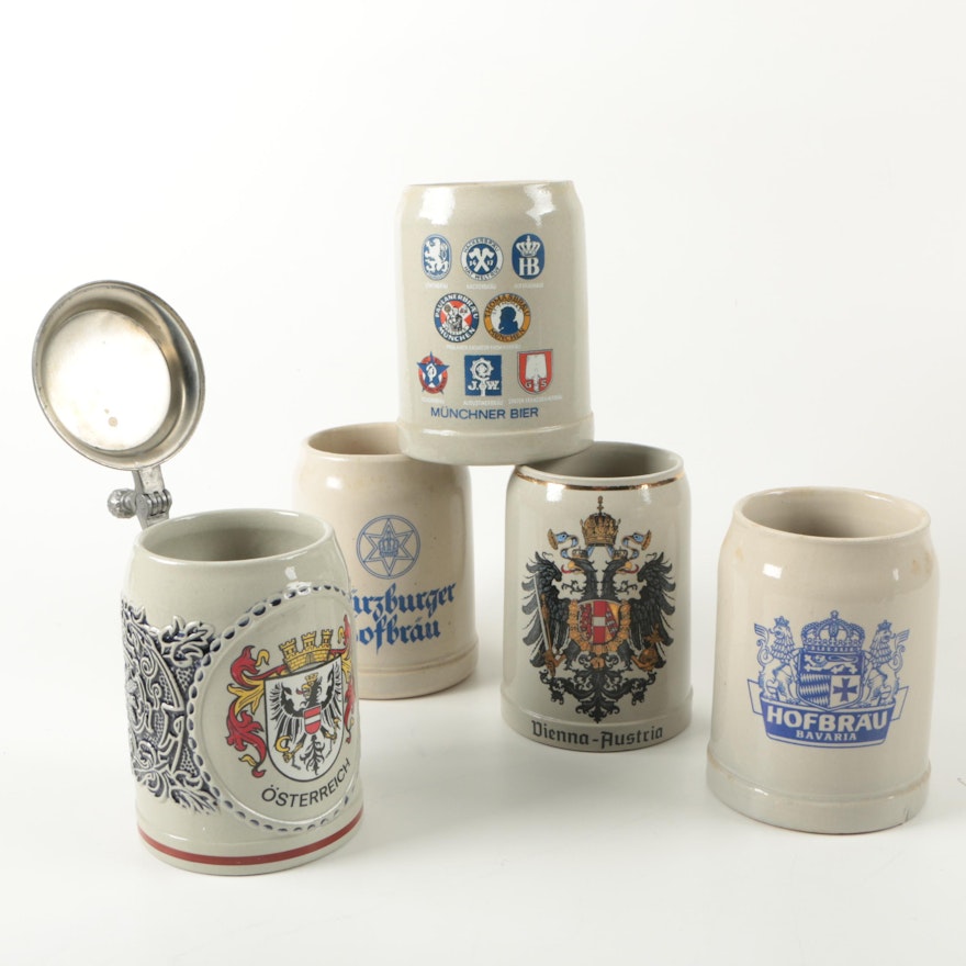 European Ceramic Beer Stein and Mugs