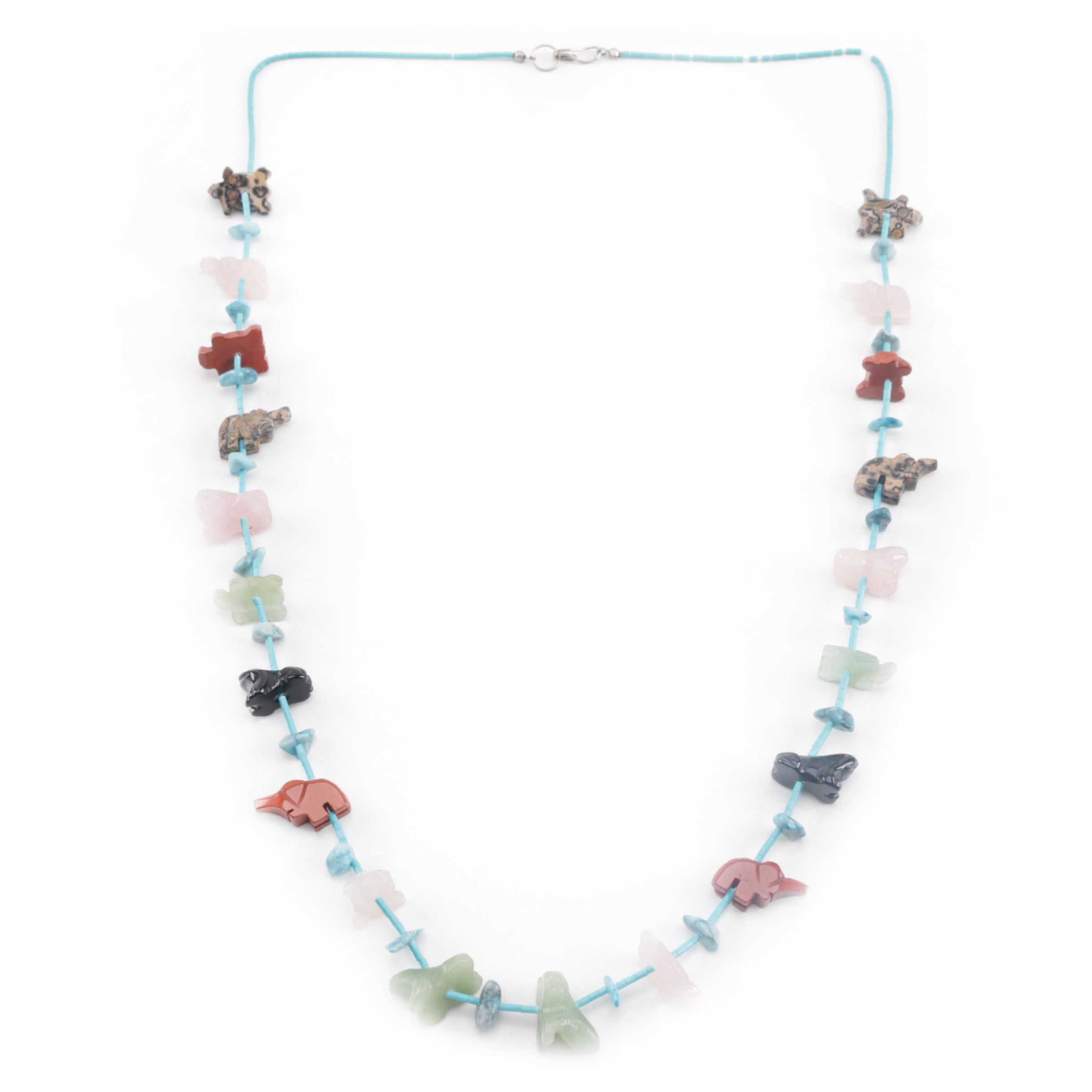 Native American Style Carved Animal Fetish Necklace