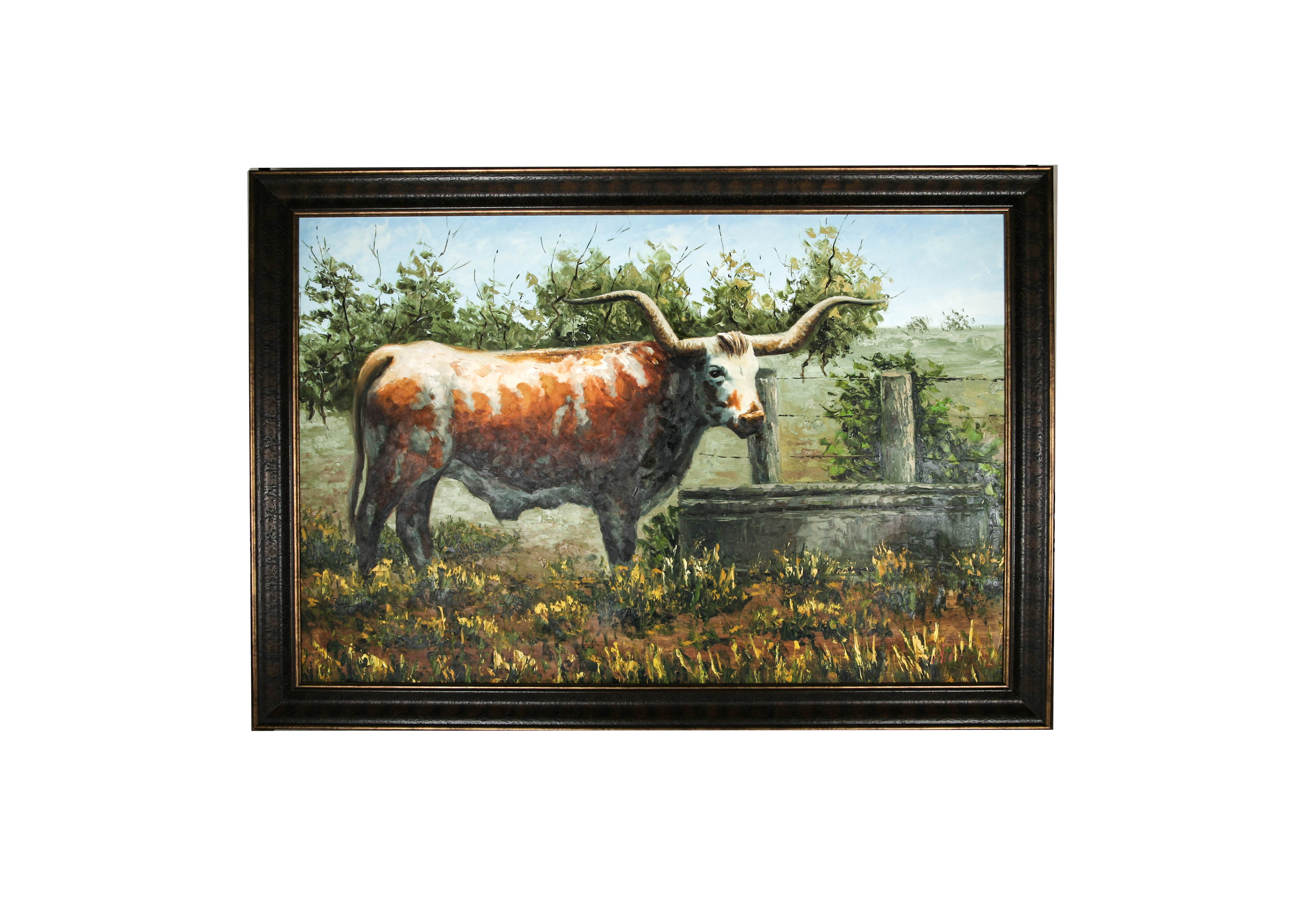 Oil Painting on Canvas of Texas Longhorn Cow