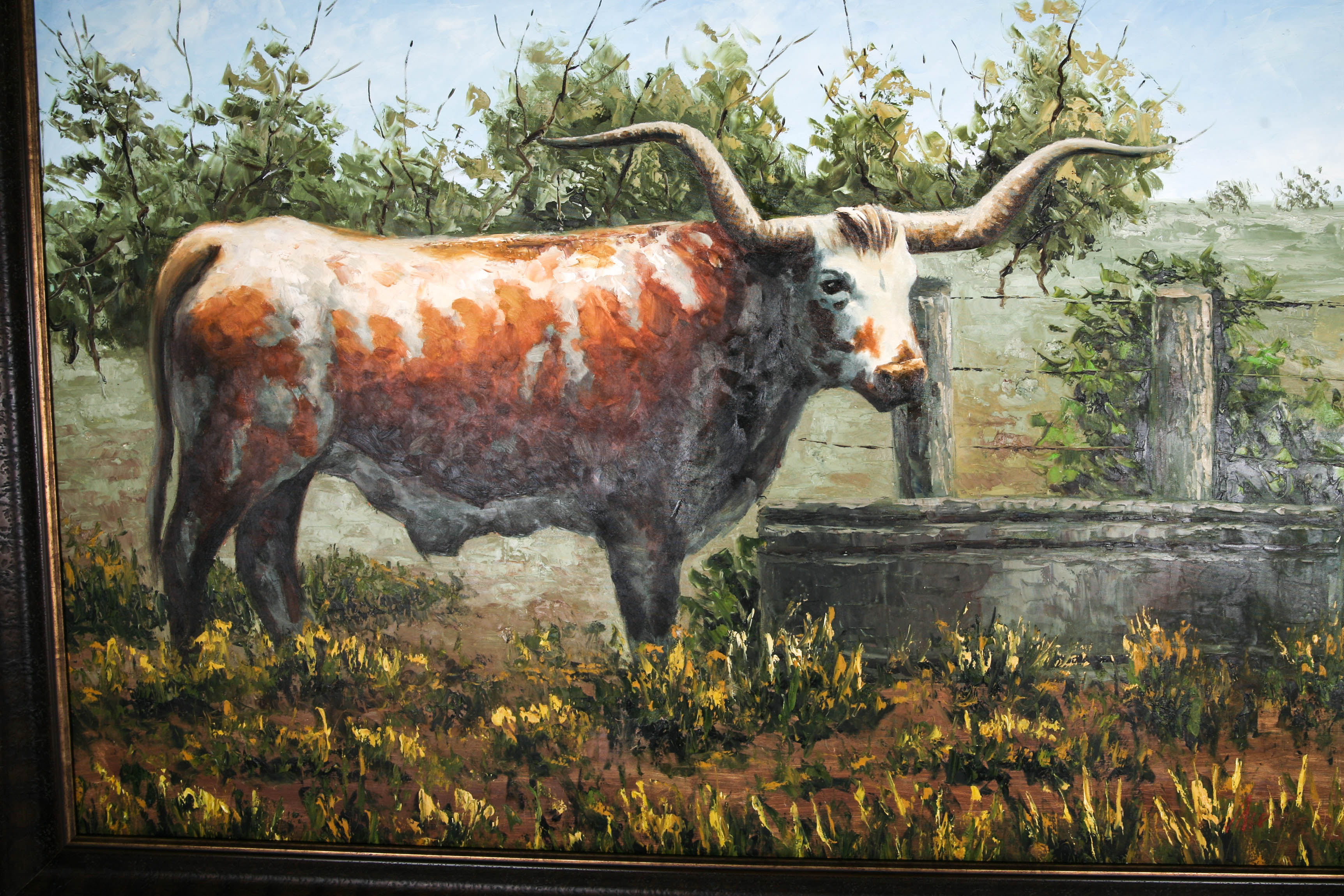 Oil Painting on Canvas of Texas Longhorn Cow