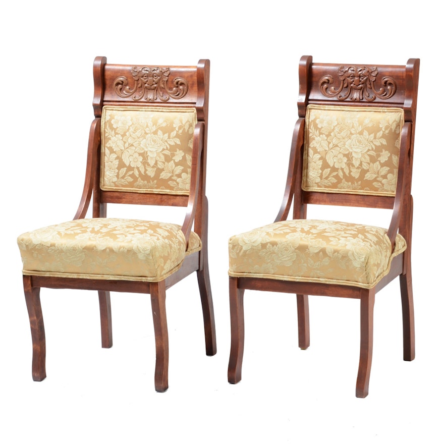 Victorian Style Side Chairs with Green Man Mask Carvings