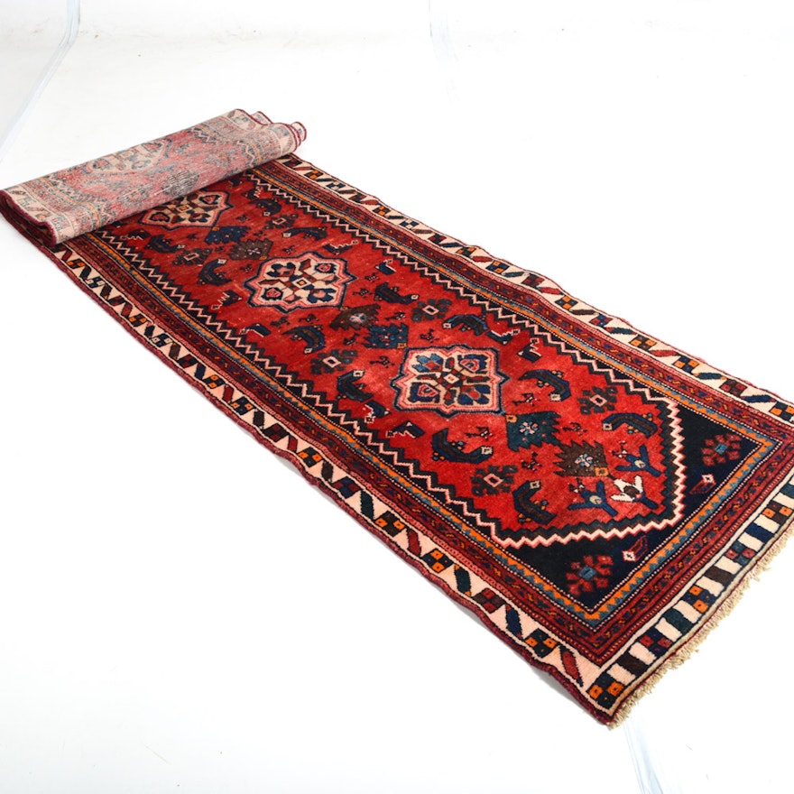 Hand-Knotted Vintage Persian Karaja Heriz Carpet Runner