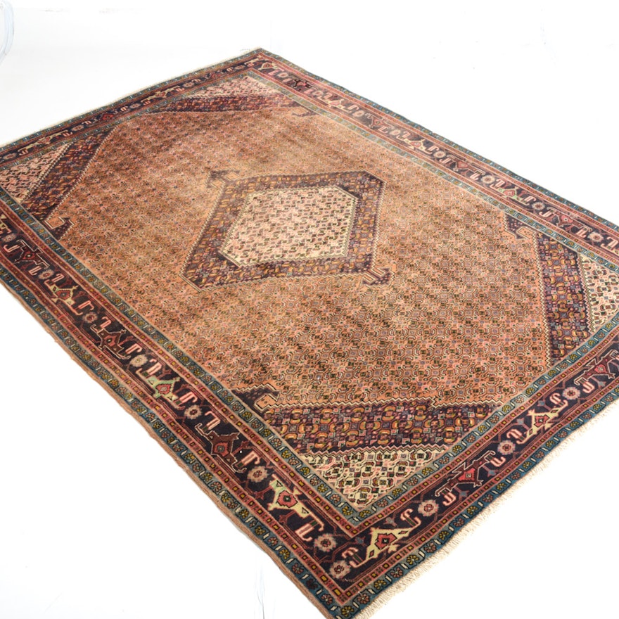 Vintage Hand-Knotted Persian Kurdish Senneh Rug