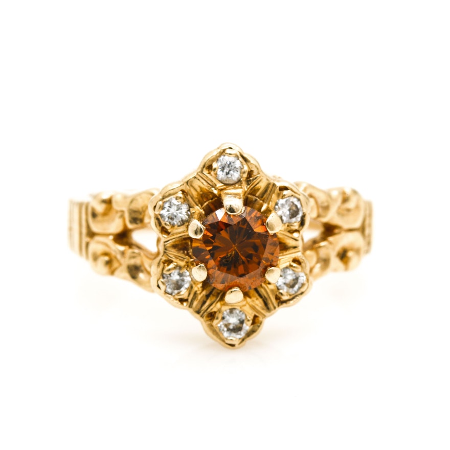 14K Yellow Gold Diamond Ring Featuring Brown Diamond