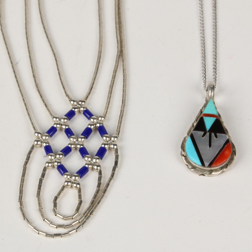 Native American Style Sterling Silver Gemstone Necklaces