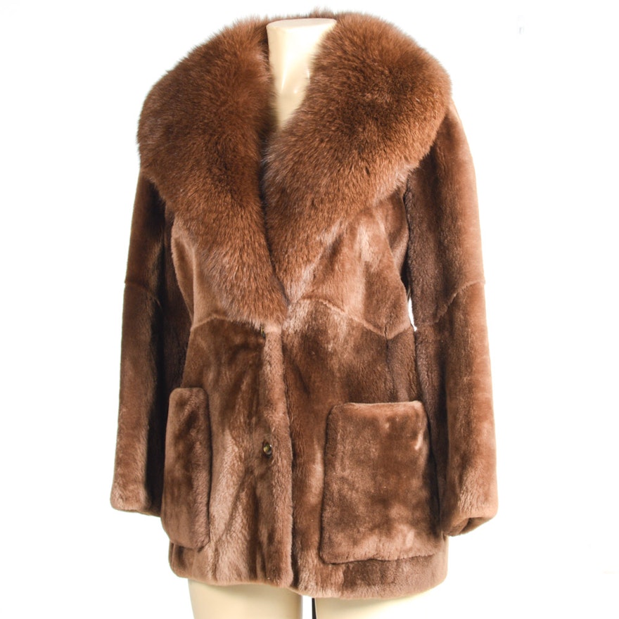 Sheared Beaver Coat with Fox Collar