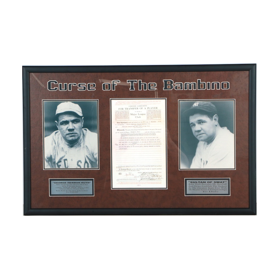 Babe Ruth Black and White Photographs and Reproduction Trade Contract