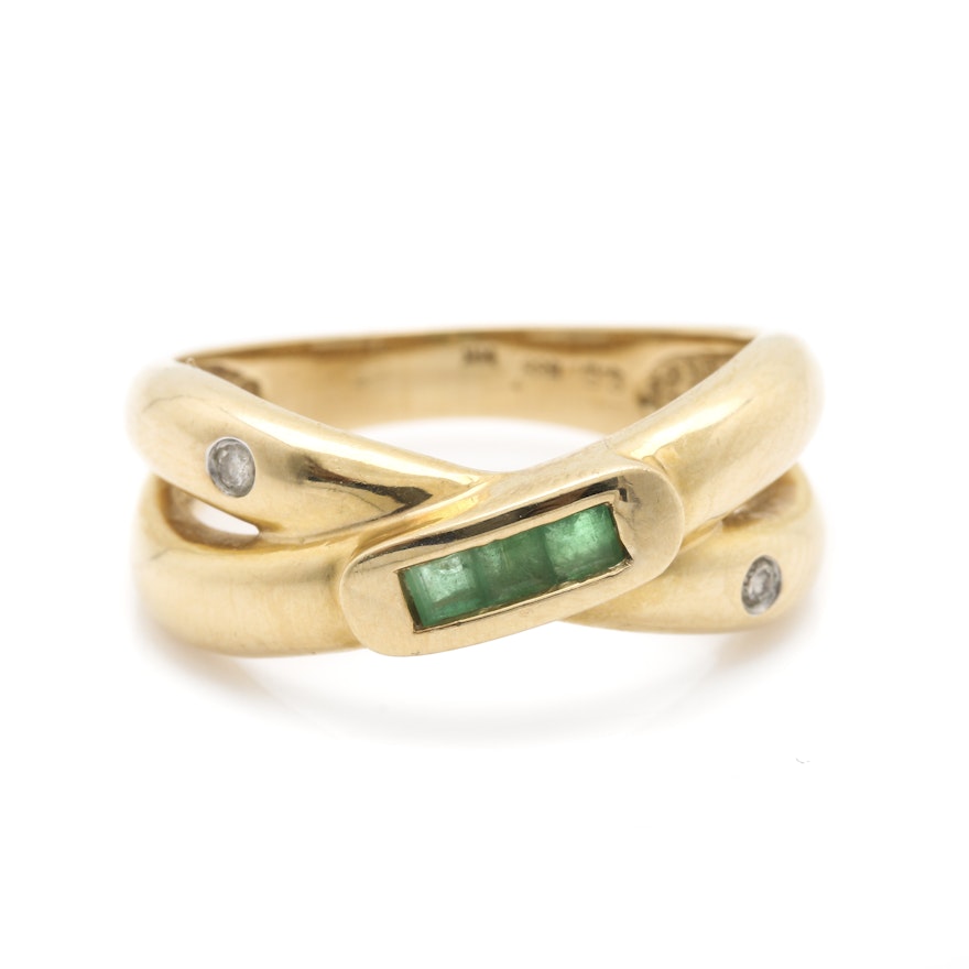 14K Yellow Gold Emerald and Diamond Ring