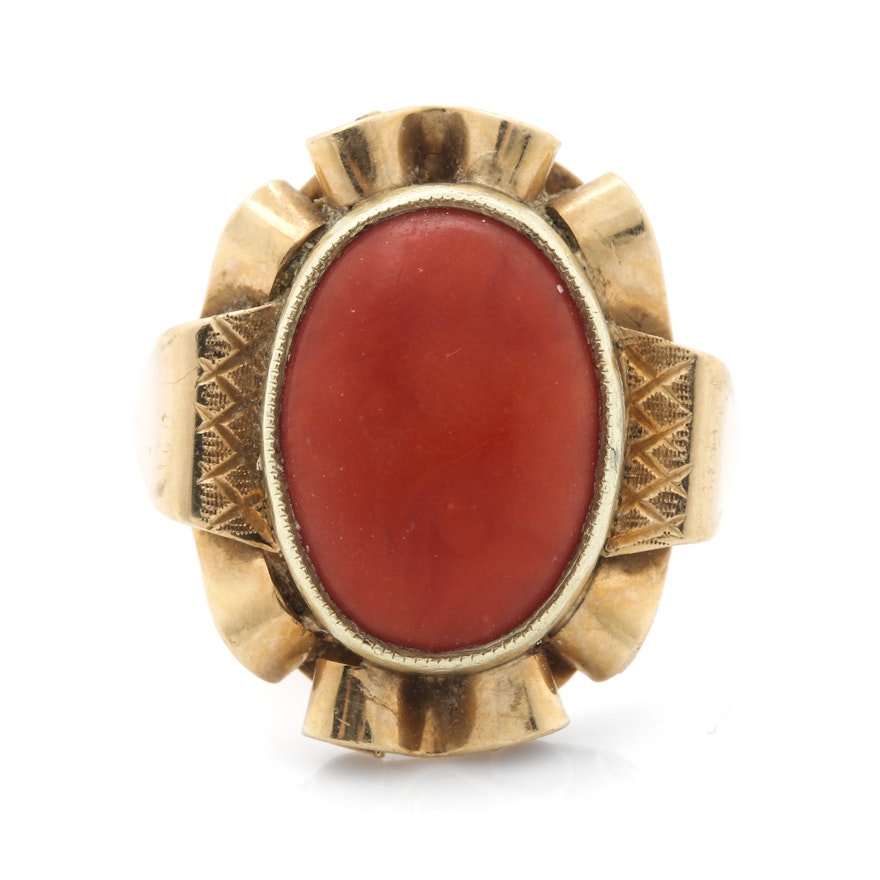 14K Yellow Gold Coral Ring