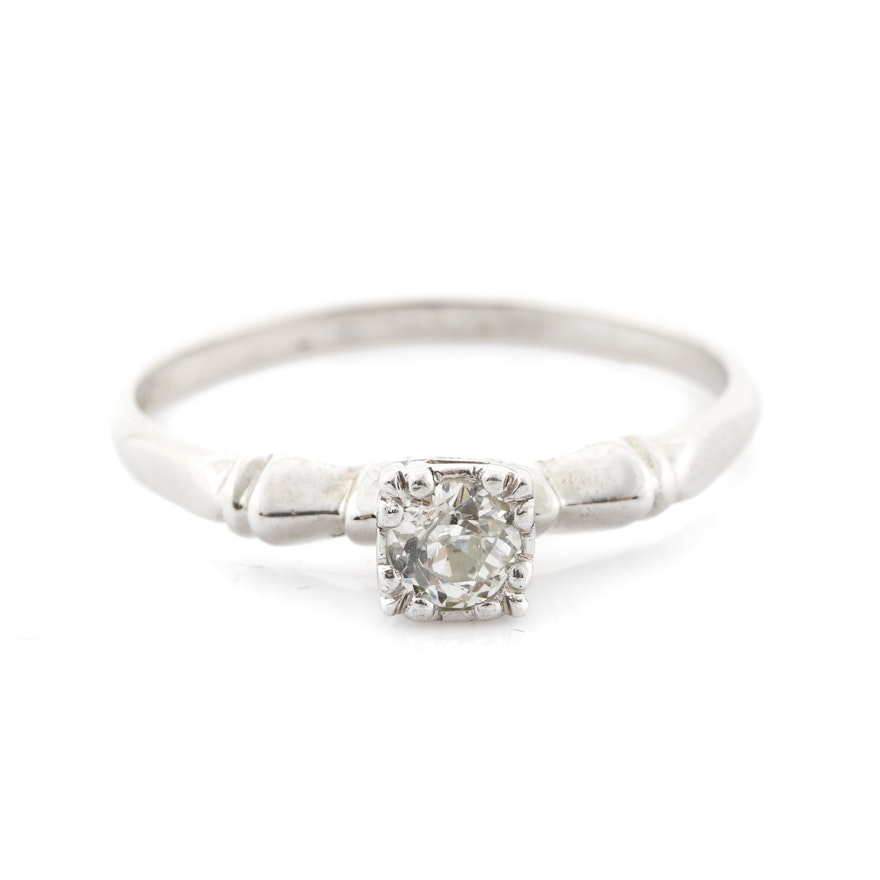 14K White Gold Diamond Solitaire Ring