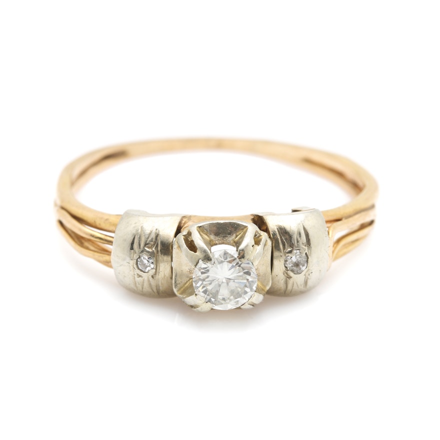 18K Yellow and White Gold Diamond Three-Stone Ring