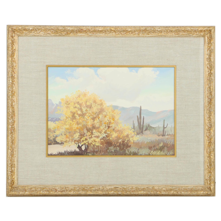 Ralph Lytle Gouache Painting on Board of Western Landscape