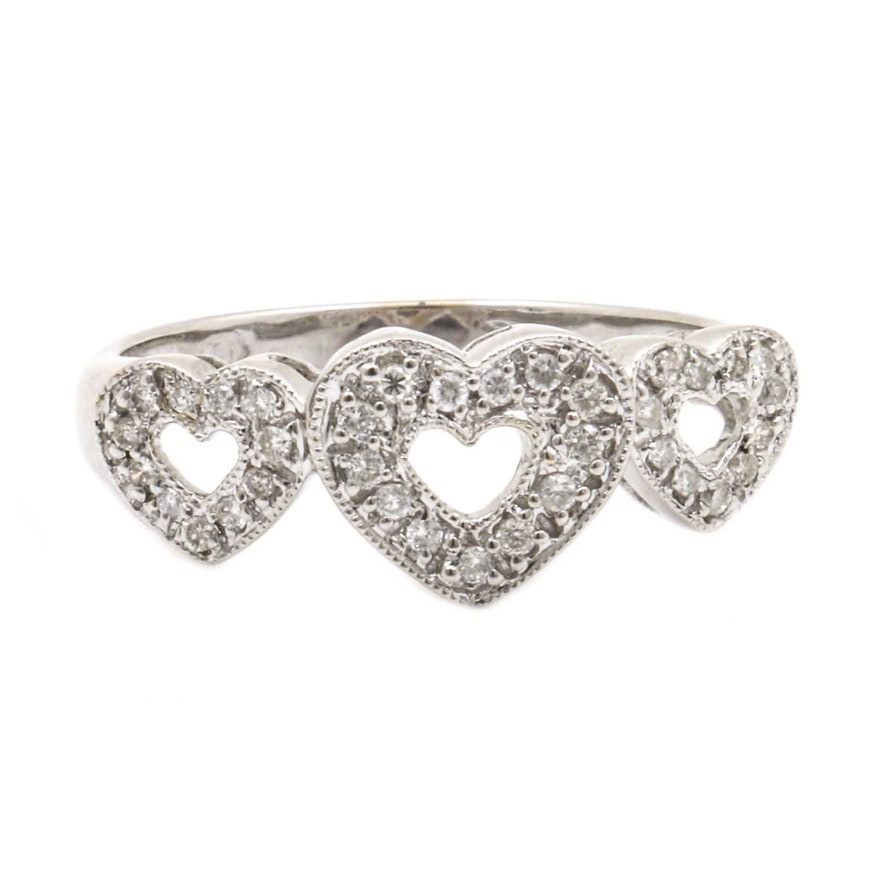 14K White Gold Diamond Heart Ring