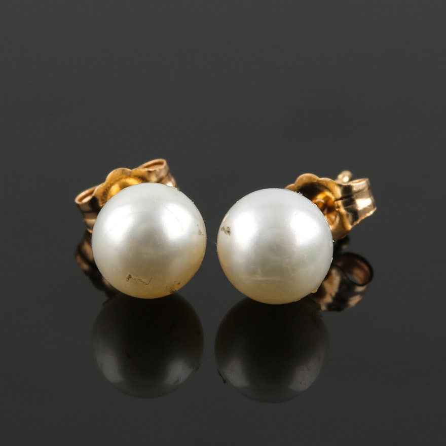 14K Yellow Gold Cultured Pearl Stud Earrings