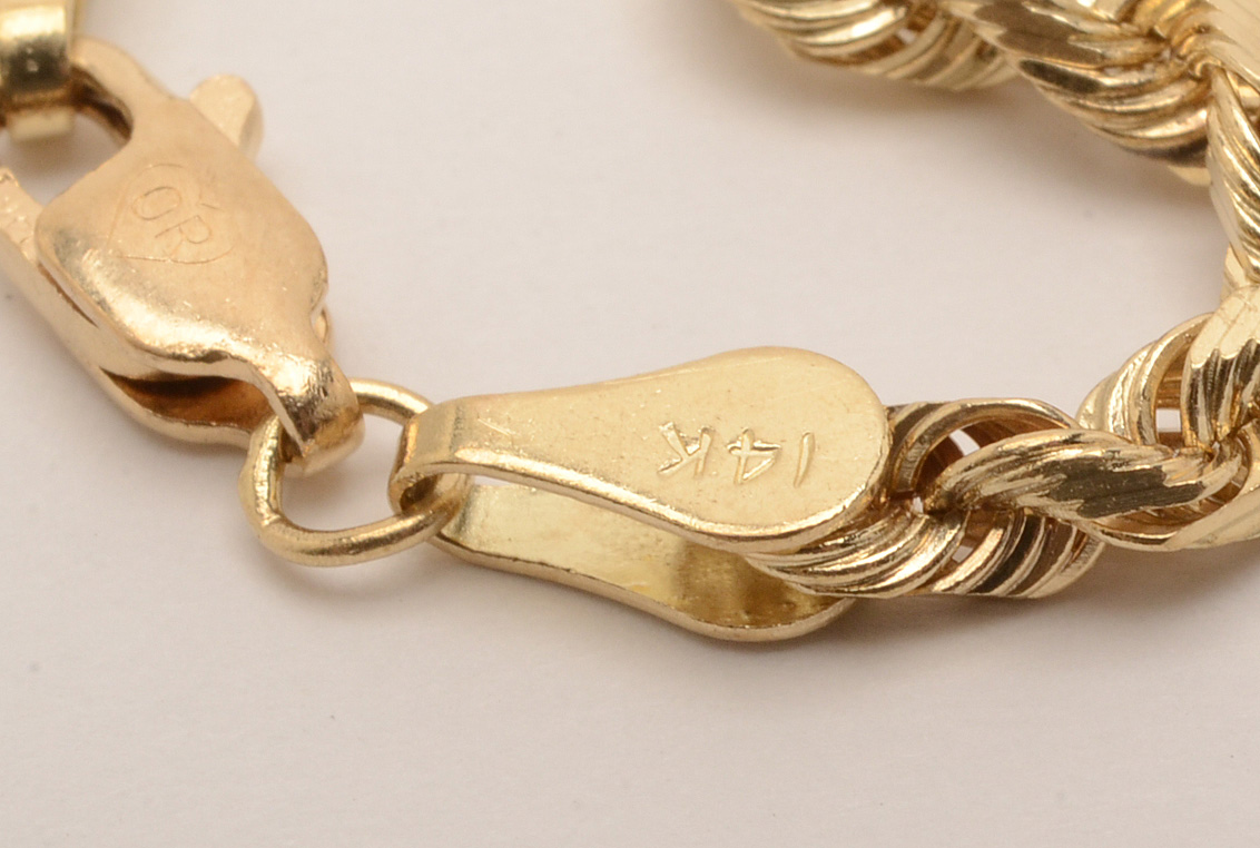 14K Gold Rope Chain Bracelet