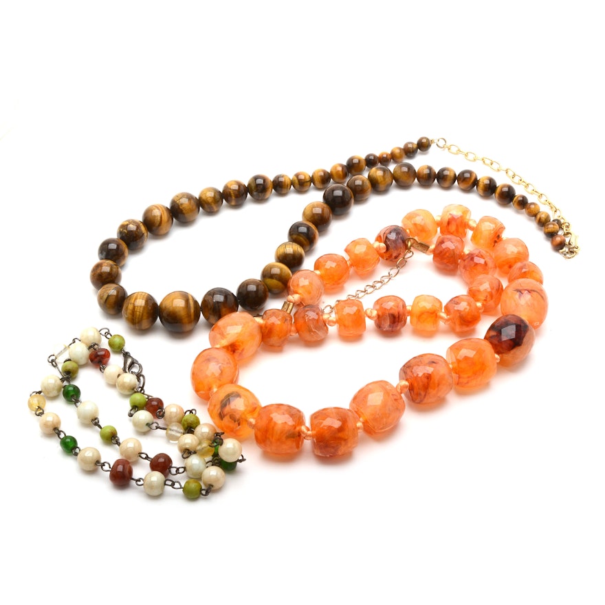 Amber, Tiger's Eye, and Mixed Bead Necklaces