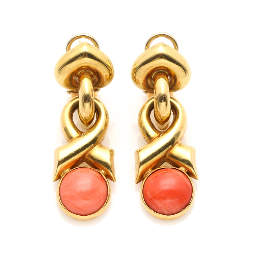 18K Yellow Gold Coral Earrings