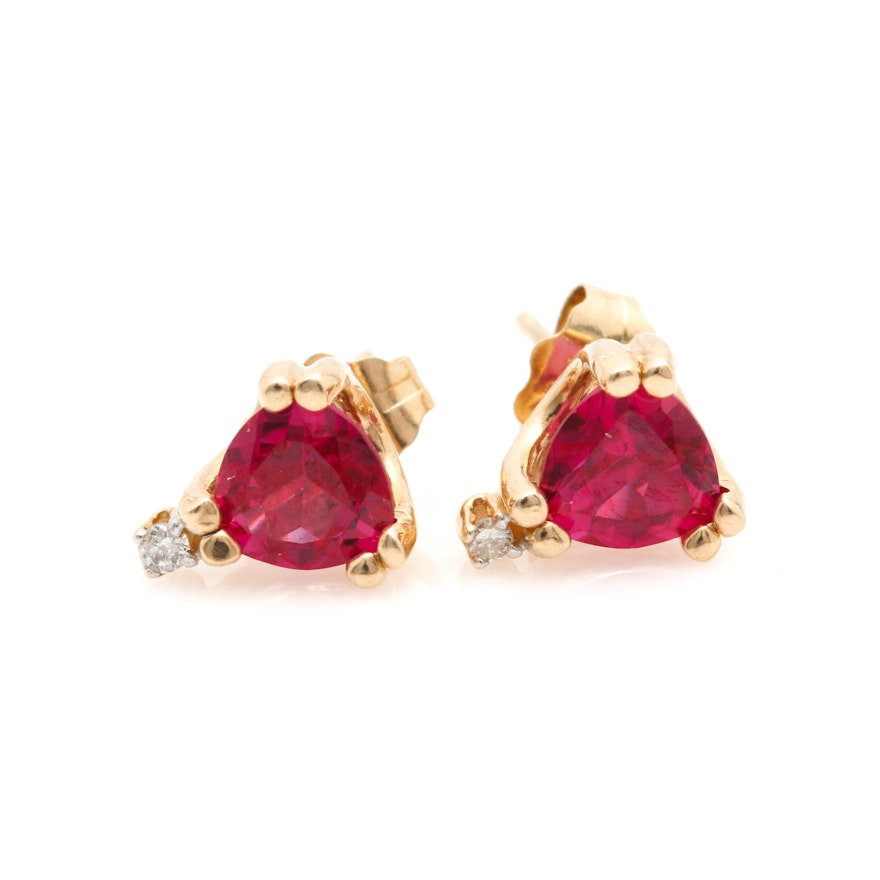 14K Yellow Gold Ruby and Diamond Earrings