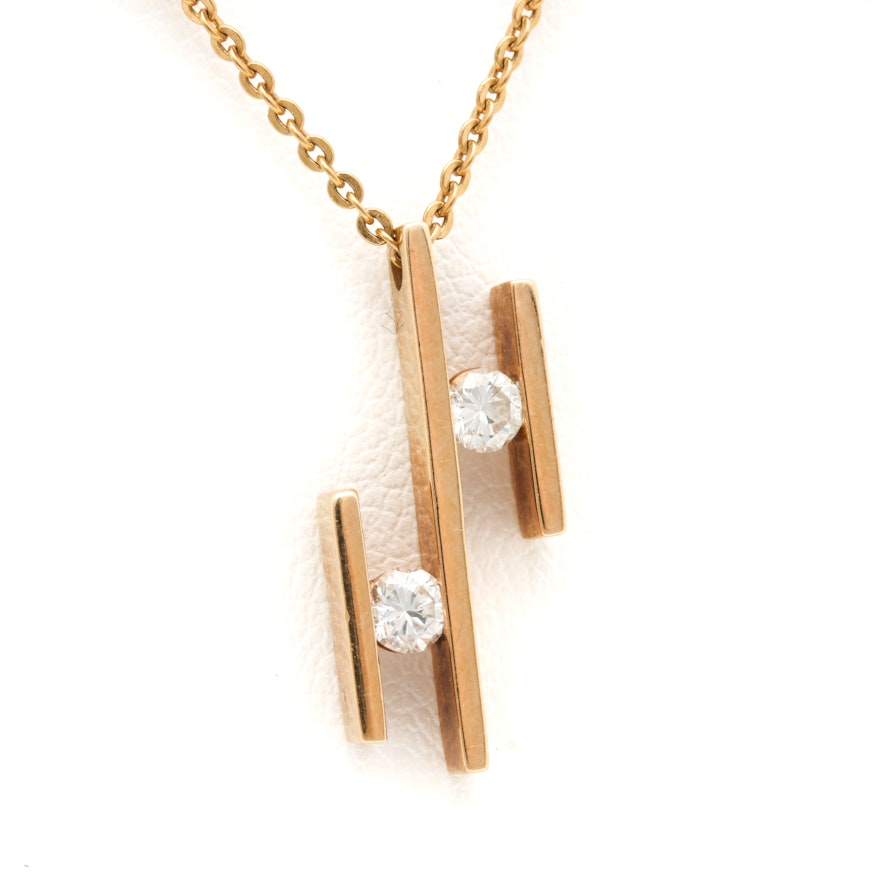 14K and 18K Yellow Gold Diamond Pendant Necklace