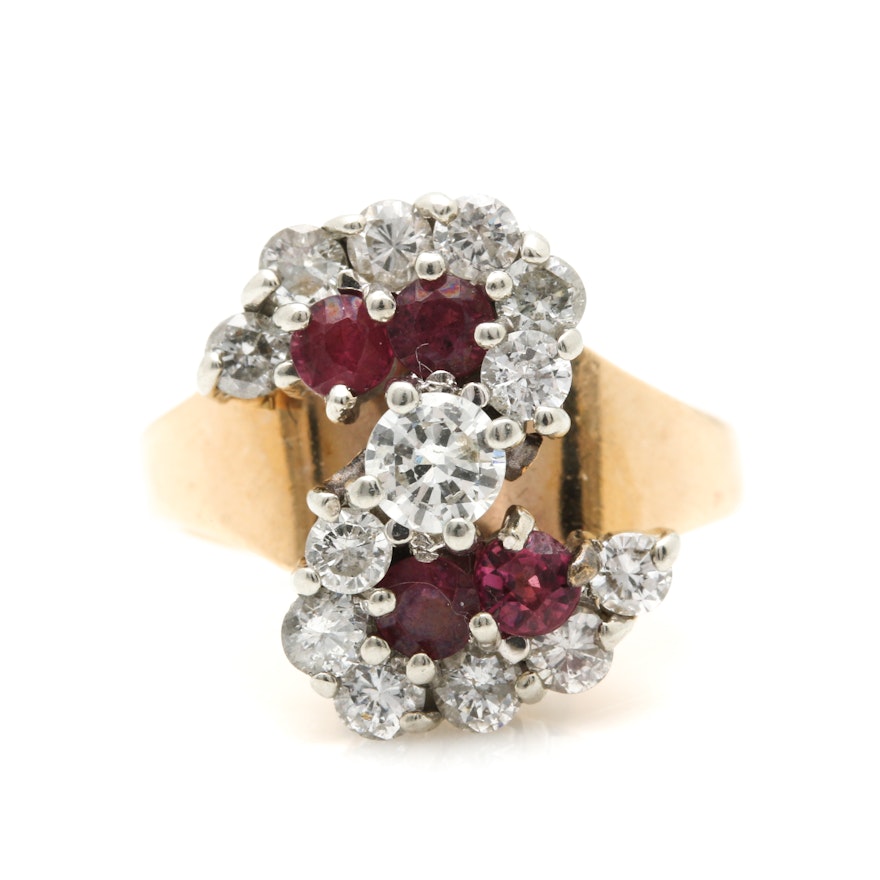14K Two-Tone Gold 0.90 CTW Diamond and Ruby Ring