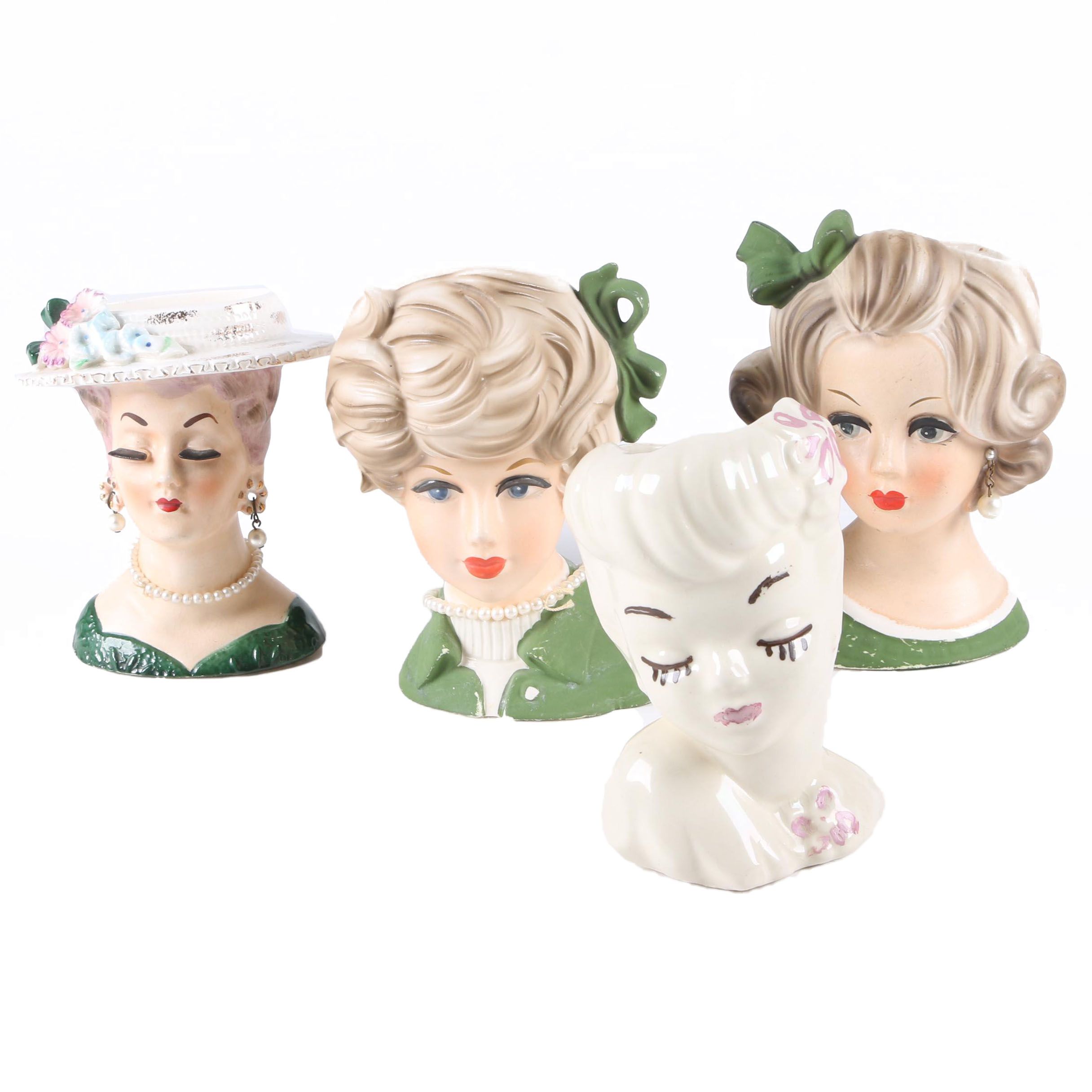 Vintage "Lady Head" Vases Including Napcoware and Sonsco