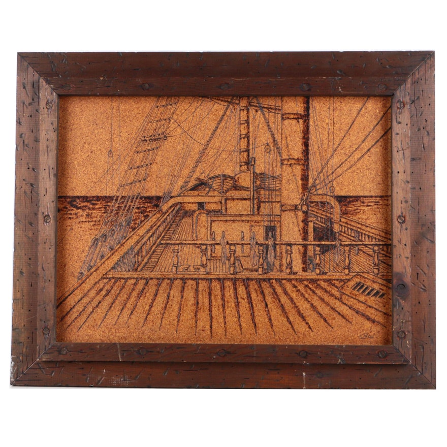 Original Etching on Masonite of Ship Deck