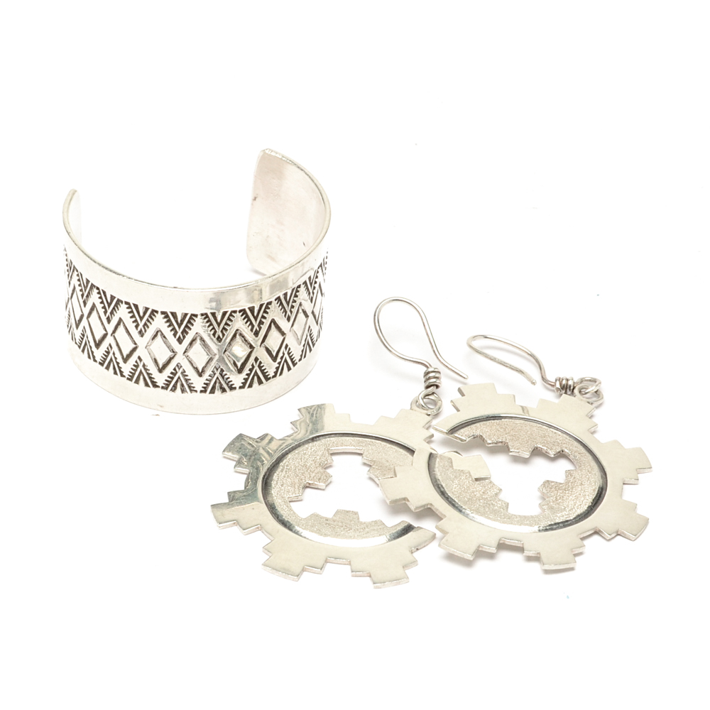 Signed Sterling Silver Earrings and Ponytail Clip